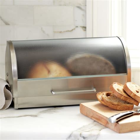 brushed stainless steel and glass bread box|brushed stainless steel bread bin.